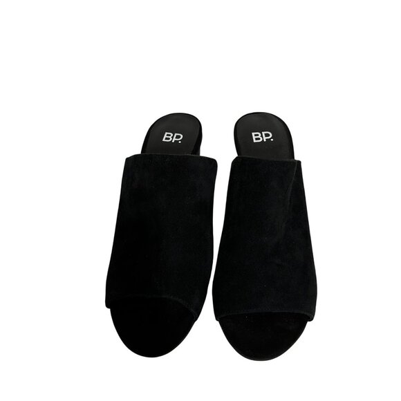 Nordstrom BP. Black Womens Suede Peep-Toe Block Heel Mules SZ 8.5M Slide Goth - Picture 2 of 11